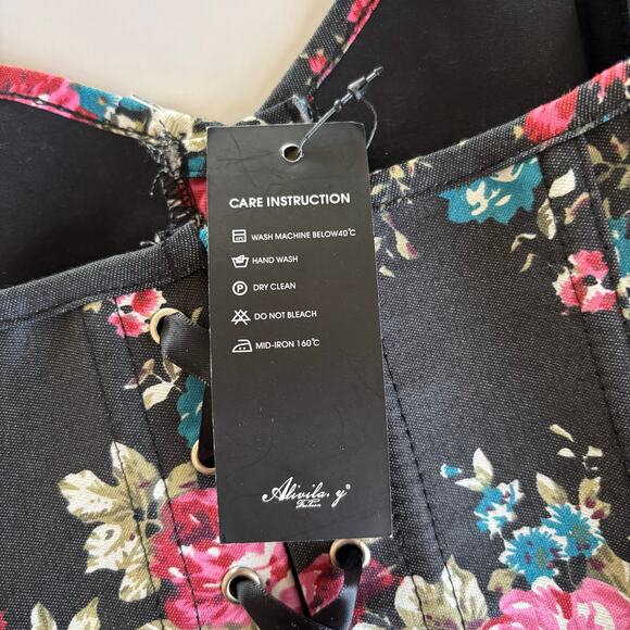 Alivia y Fashion Simone Plus Size Black Floral Print Clasp Corset Top Size 3X - Picture 6 of 8